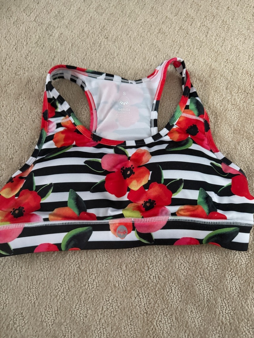 Senita Athletics Floral Stripe Racerback Sports Bra size small.